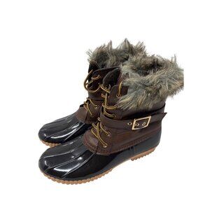 Nature Breeze Women's Duck Rain Winter Boots Size 9 Fax Fur Lined Brown